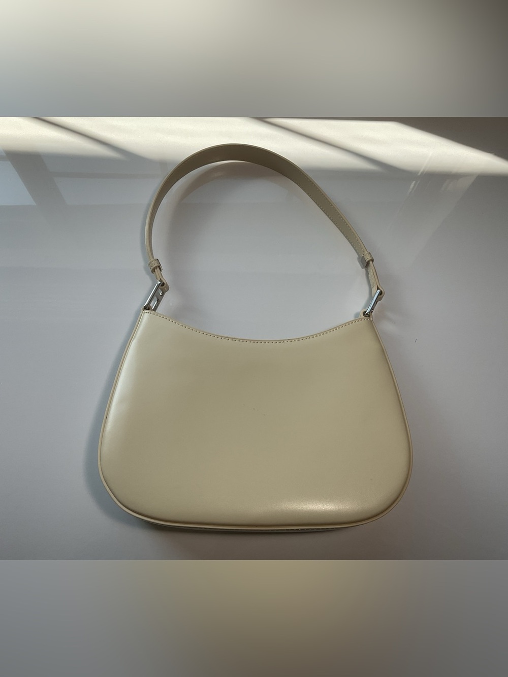 Ivory Minimalist Hobo Shoulder Bag Vegan Leather Shoulder Strap